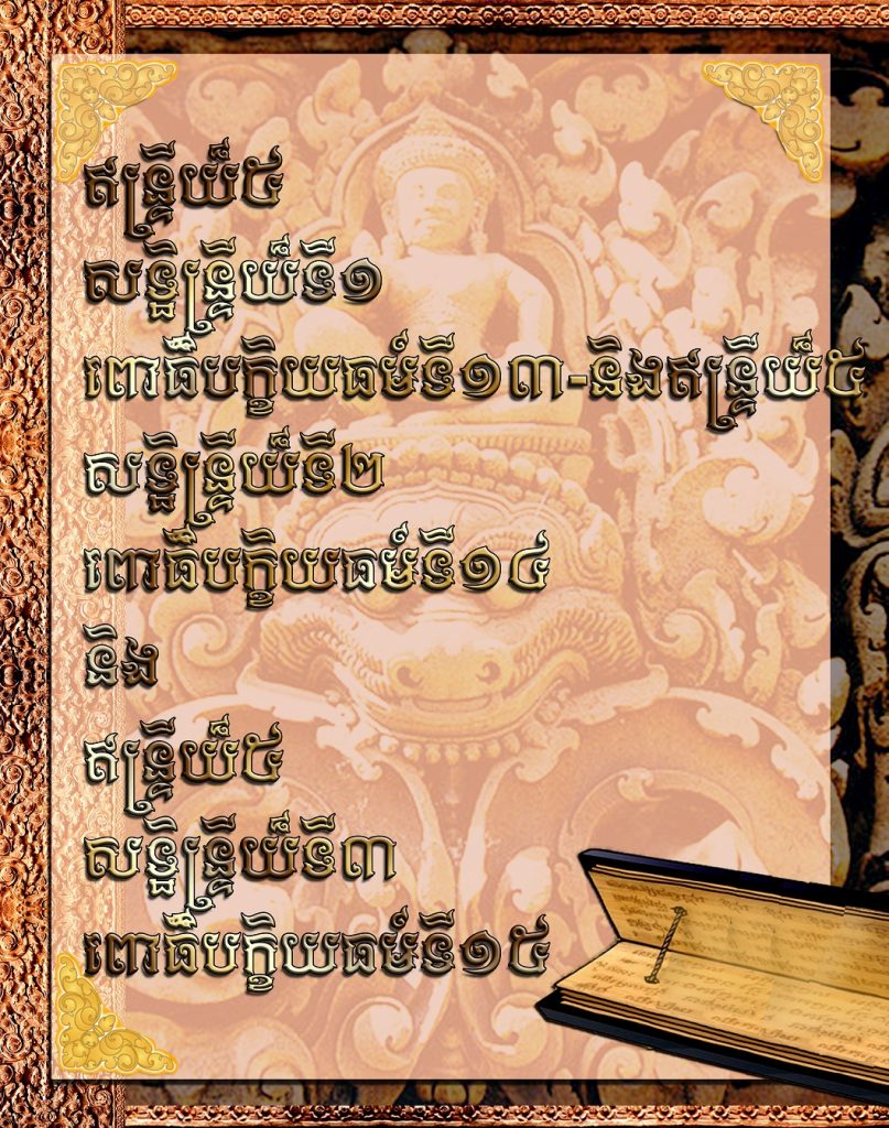 ឥន្រ្ទីយ៏៥សទ្ឋិន្រ្ទីយ៏ទី១ពោធិ៏បក្ខិយធម៍ទី១៣-និងឥន្រ្ទីយ៏៥សទ្ឋិន្រ្ទីយ៏ទី២ពោធិ៏បក្ខិយធម៍ទី១៤និងឥន្រ្ទីយ៏៥សទ្ឋិន្រ្ទីយ៏ទី៣ពោធិ៏បក្ខិយធម៍ទី១៥