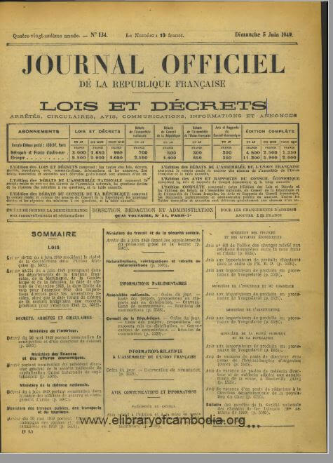 JOURNAL OFFICIAL: Loi  49-733,  Modifiant le statut de la Cochinchine dans l’union Francaise